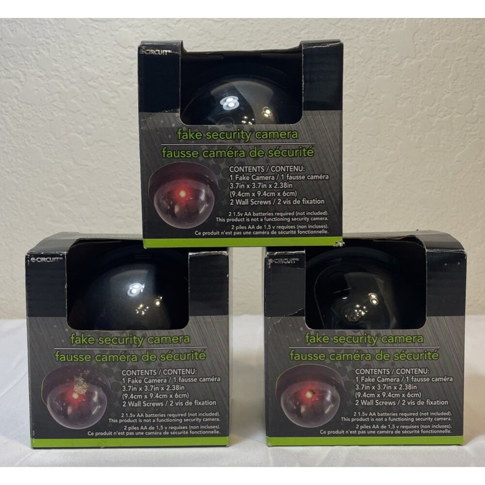 Set of 3 - Fake Security Cameras CCTV Dome Cameras Red LED Light